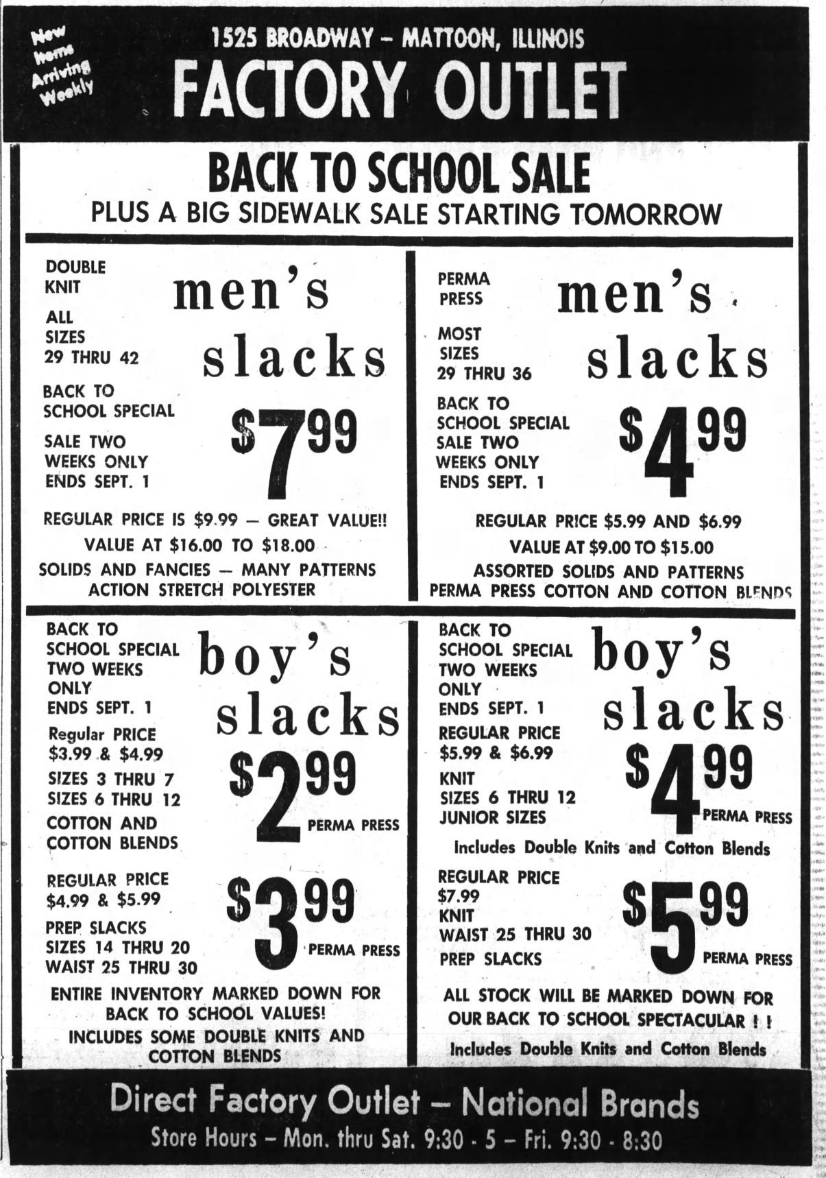 Factory Outlet back to school sale